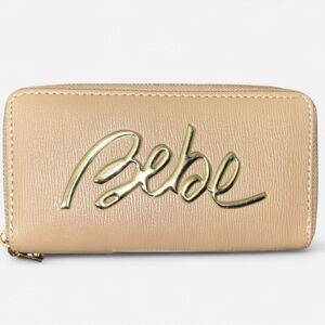 Bebe Beige Leather Wallet with Gold Logo